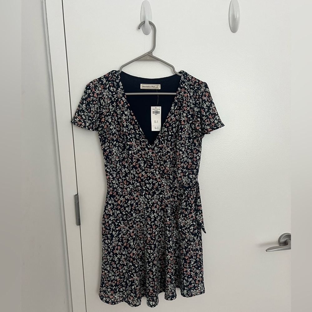 Abercrombie & Fitch Navy Floral Wrap Dress with Pink and White Accents